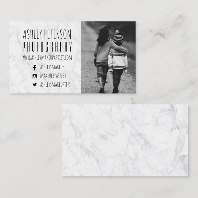 Modern white marble medias photography business card (Front/Back)