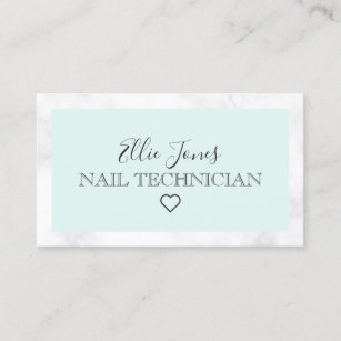 Modern white marble & mint green nail technician business card