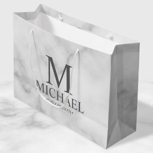 Modern White Marble Personalised Groomsman Large Gift Bag
