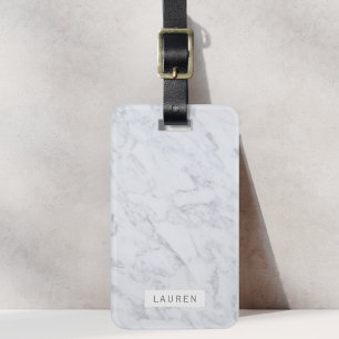 Modern White Marble Personalised Luggage Tag