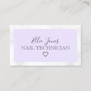 Modern white marble & purple nail technician business card