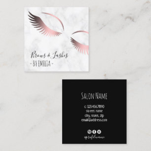 Modern white marble rose gold brows & lashes square business card