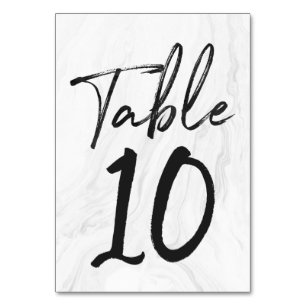 Modern White Marble Script   Table Number Card 10