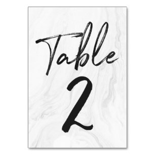 Modern White Marble Script Table Number Card 2