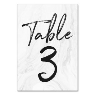 Modern White Marble Script Table Number Card 3