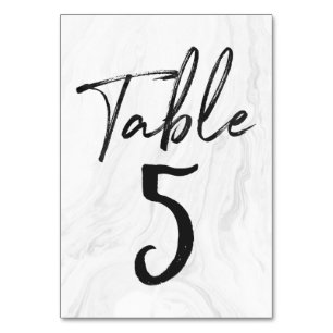 Modern White Marble Script Table Number Card 5