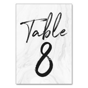 Modern White Marble Script Table Number Card 8