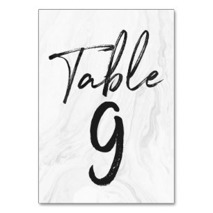 Modern White Marble Script   Table Number Card 9