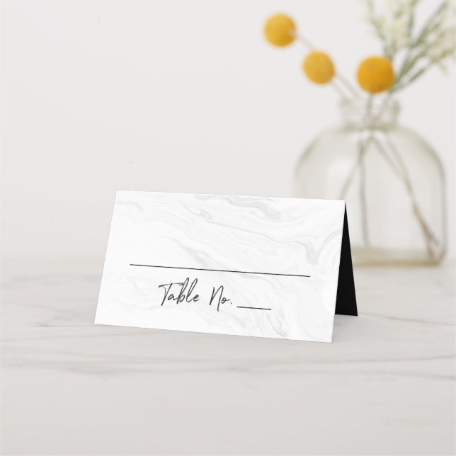 Modern White Marble Script | Wedding Place Card (Front)