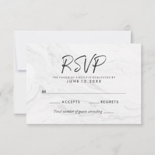 Modern White Marble Script Wedding RSVP Card