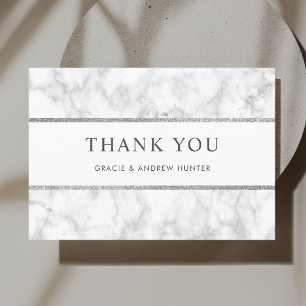 Modern White Marble Silver Glitter Thank You Card