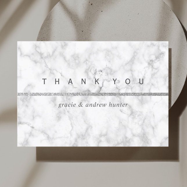 Modern White Marble Silver Glitter Thank You Card (Creator Uploaded)