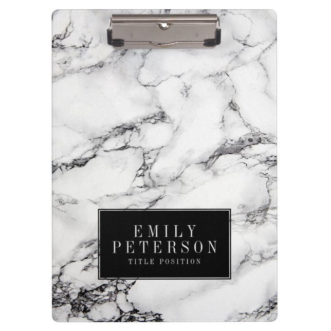 Modern White Marble Stone With Black Background Clipboard (Front)