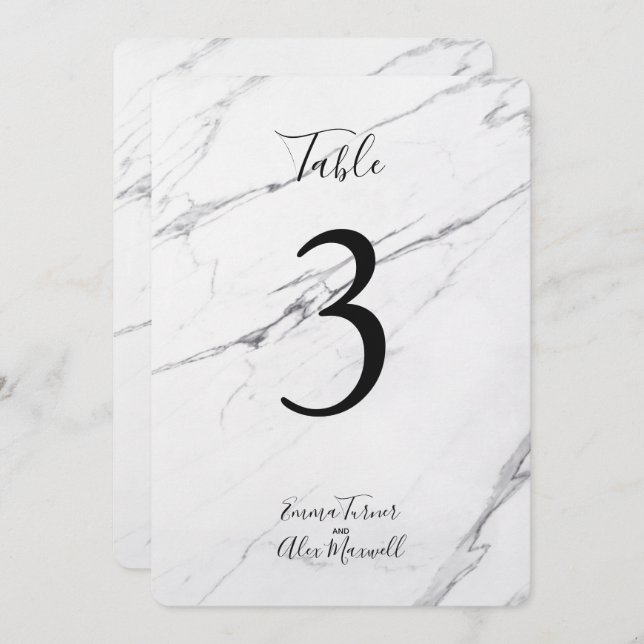 Modern White Marble | Table number cards (Front/Back)