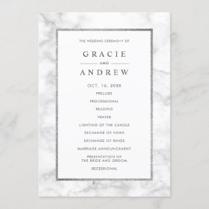 Modern White Marble Wedding Ceremony Program Programme