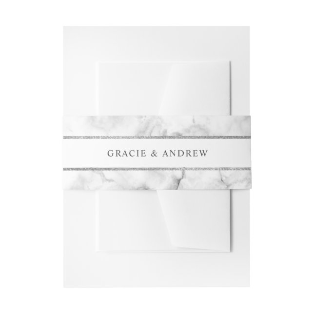Modern White Marble Wedding Invitation Belly Band (Front Example)