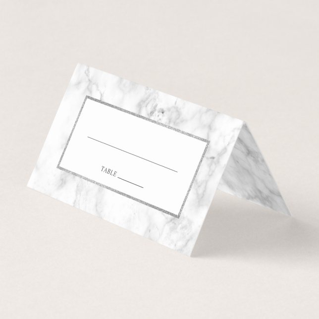 Modern White Marble Wedding Place Card (Front)