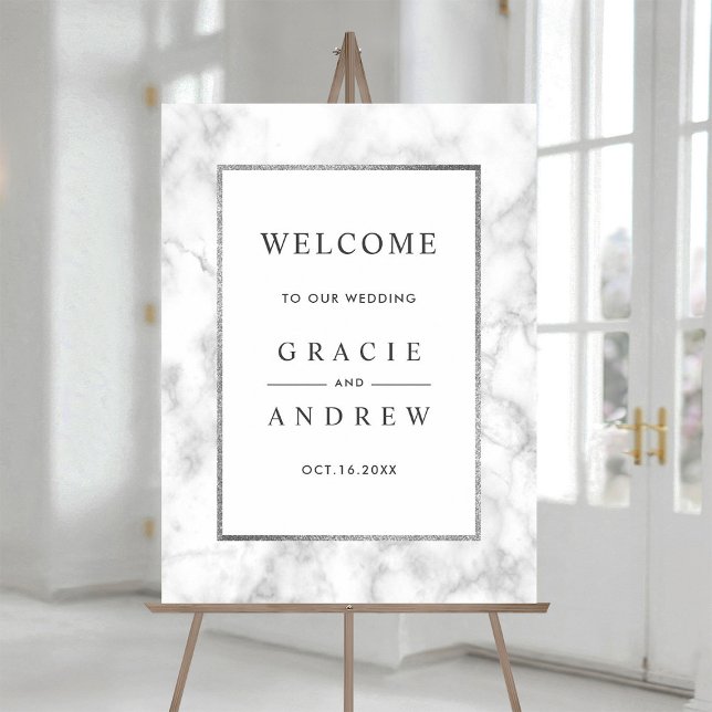 Modern White Marble Wedding Welcome Sign (Creator Uploaded)