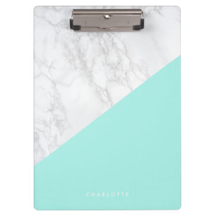 Modern White Marble with Aqua Blue Block Clipboard