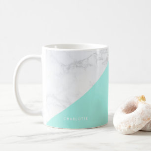 Modern White Marble with Aqua Blue Block Mug