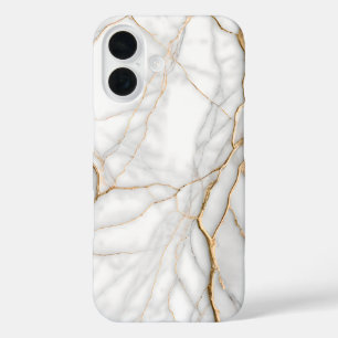 Modern White Marble with Gold Veins  iPhone 16 Case