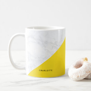 Modern White Marble with Yellow Block Mug
