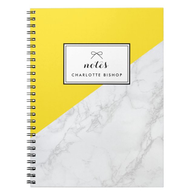 Modern White Marble with Yellow Block Notebook (Front)