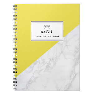 Modern White Marble Yellow Personalised Notebook