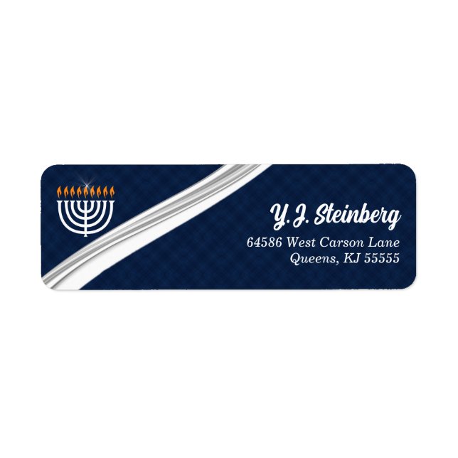 Modern White Menorah and Blue Hanukkah Address (Front)