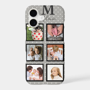 Modern White Micro Dots Grey 6 Photo & Monogram