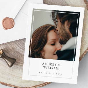 Modern White Minimalist Elegant Chic Photo Wedding Invitation