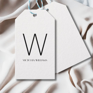 Modern white minimalist monogram name gift tags