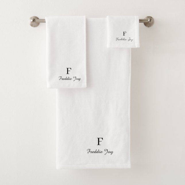 modern white minimalist stylish monogram bath towel set (Insitu)