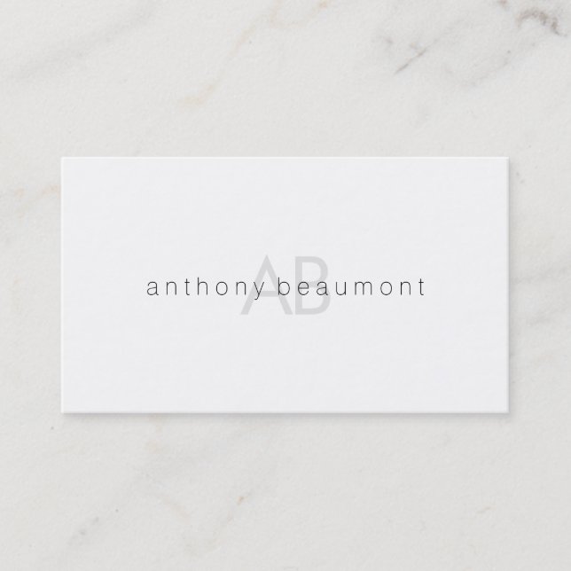 Modern White Minimalistic Monogram Business Card (Front)