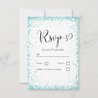Modern White Mint Glitter Wedding RSVP Card