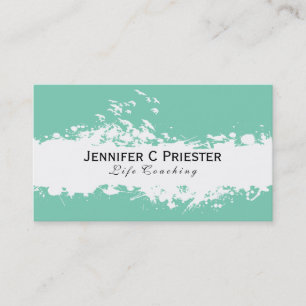 Modern White & Mint-Green Grunge Stripe Business Card