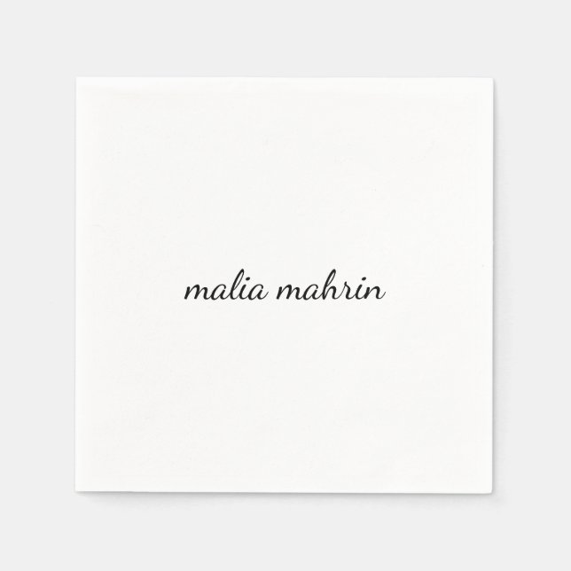 Modern White Monogram Script Design Napkin (Front)
