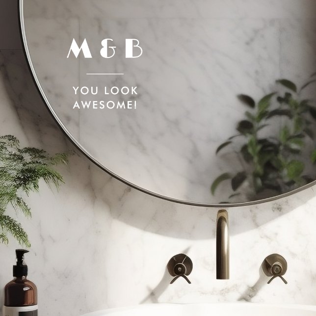 Modern White Monogram Wedding Bathroom Mirror  (Creator Uploaded)