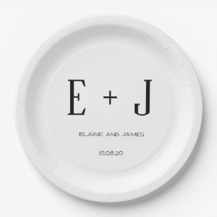 Modern White Monogram Wedding Engagement Party  Paper Plate