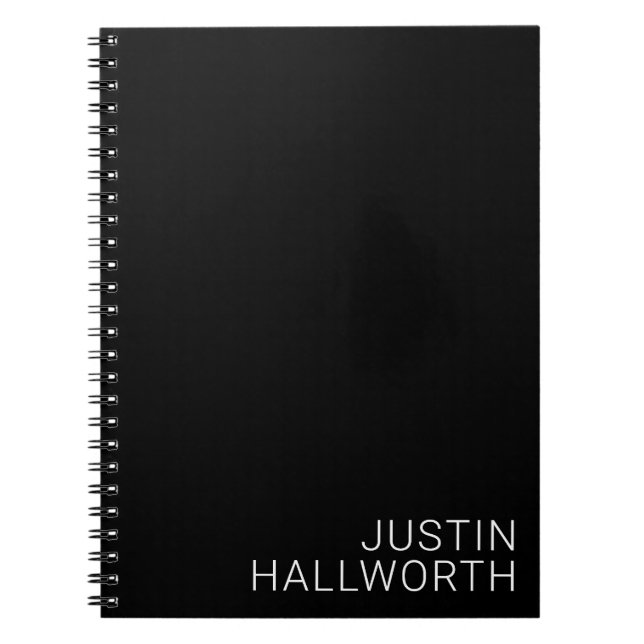 Modern White Name on Black Notebook (Front)