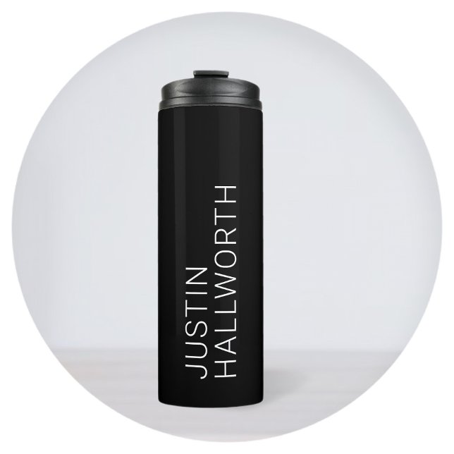 Modern White Name on Black Thermal Tumbler (Creator Uploaded)