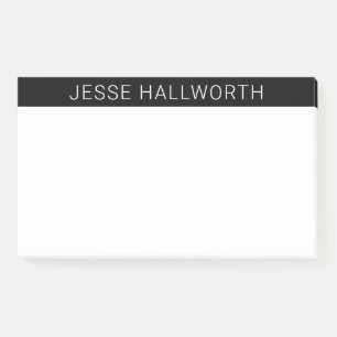 Modern White Name or Business on Black Post-it Notes