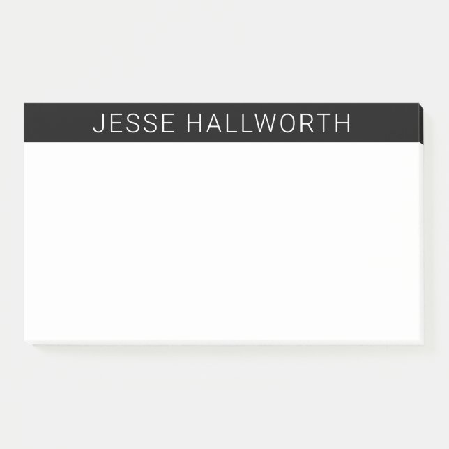 Modern White Name or Business on Black Post-it Notes (Front)