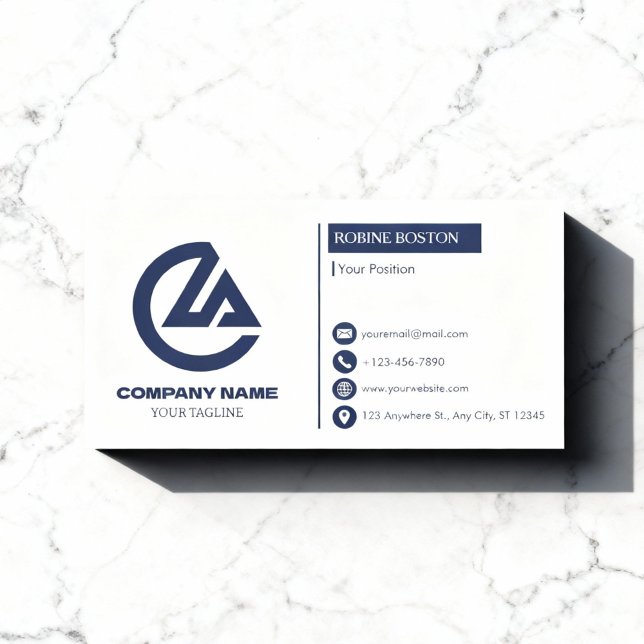 Modern White & Navy Corporate Business Card (Creator Uploaded)