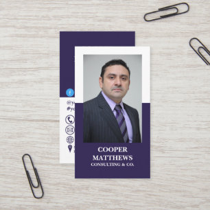 Modern White & Navy Professional Business Photo Business Card