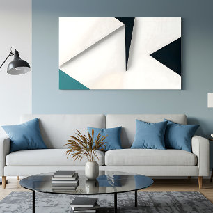 Modern White Navy Teal Abstract Geometric Canvas Print