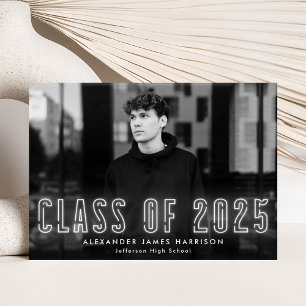 Modern White Neon Class of 2023 Photo Graduation Announcement