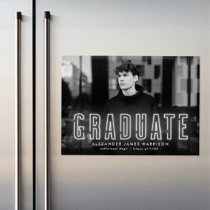 Modern White Neon Photo Graduation Announcement