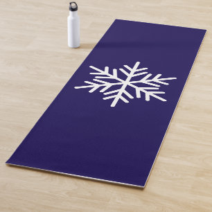 Modern White Nordic Snowflake Deep Navy Background Yoga Mat