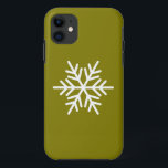Modern White Nordic Snowflake On Golden Olive Case-Mate iPhone Case<br><div class="desc">This festive seasonal design features a single white Nordic snowflake centered on golden olive background.</div>